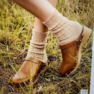 J Crew Convertible Leather Wooden Clog in Rich Oak - 8.5